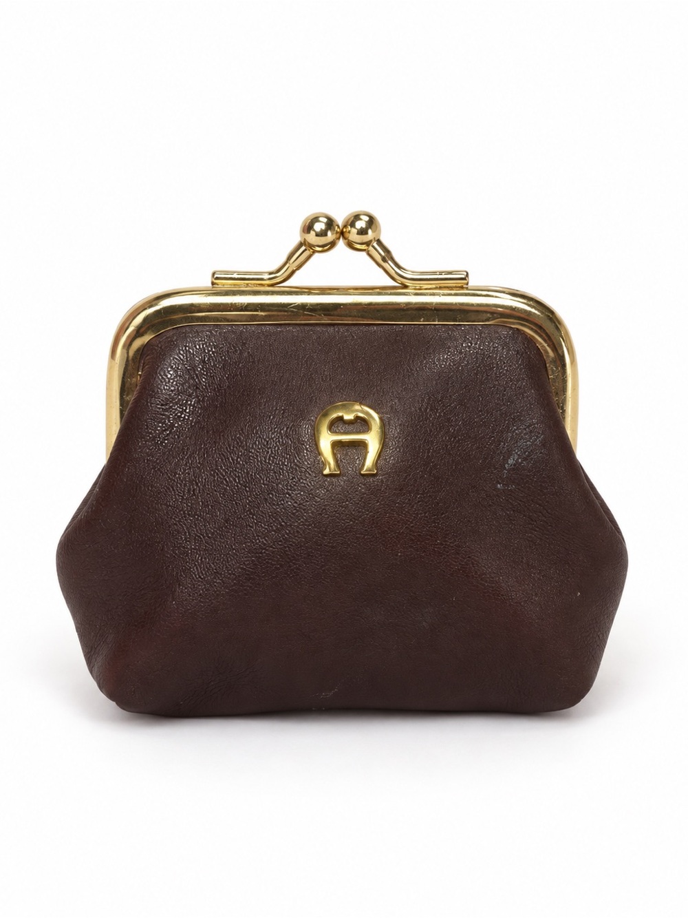 Vintage Etienne Aigner Brown Leather Kiss Lock Coin Purse 1960s